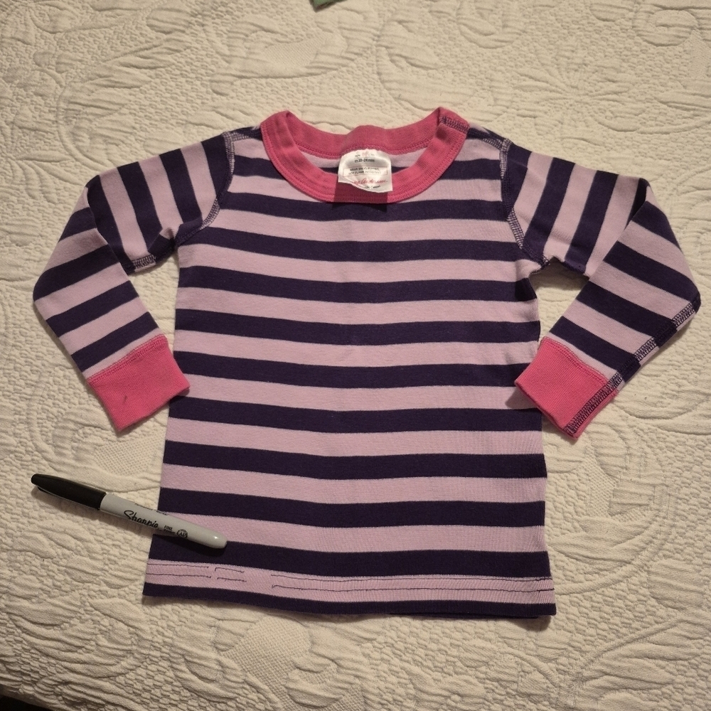 Hanna Andersson pajama top size 18-24 months 2 tone purple stripe pink trim